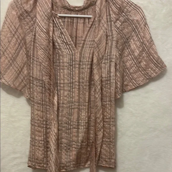 Rebecca Taylor Pink Pleated Blouse with Flutter Sleeves - Picture 2 of 7